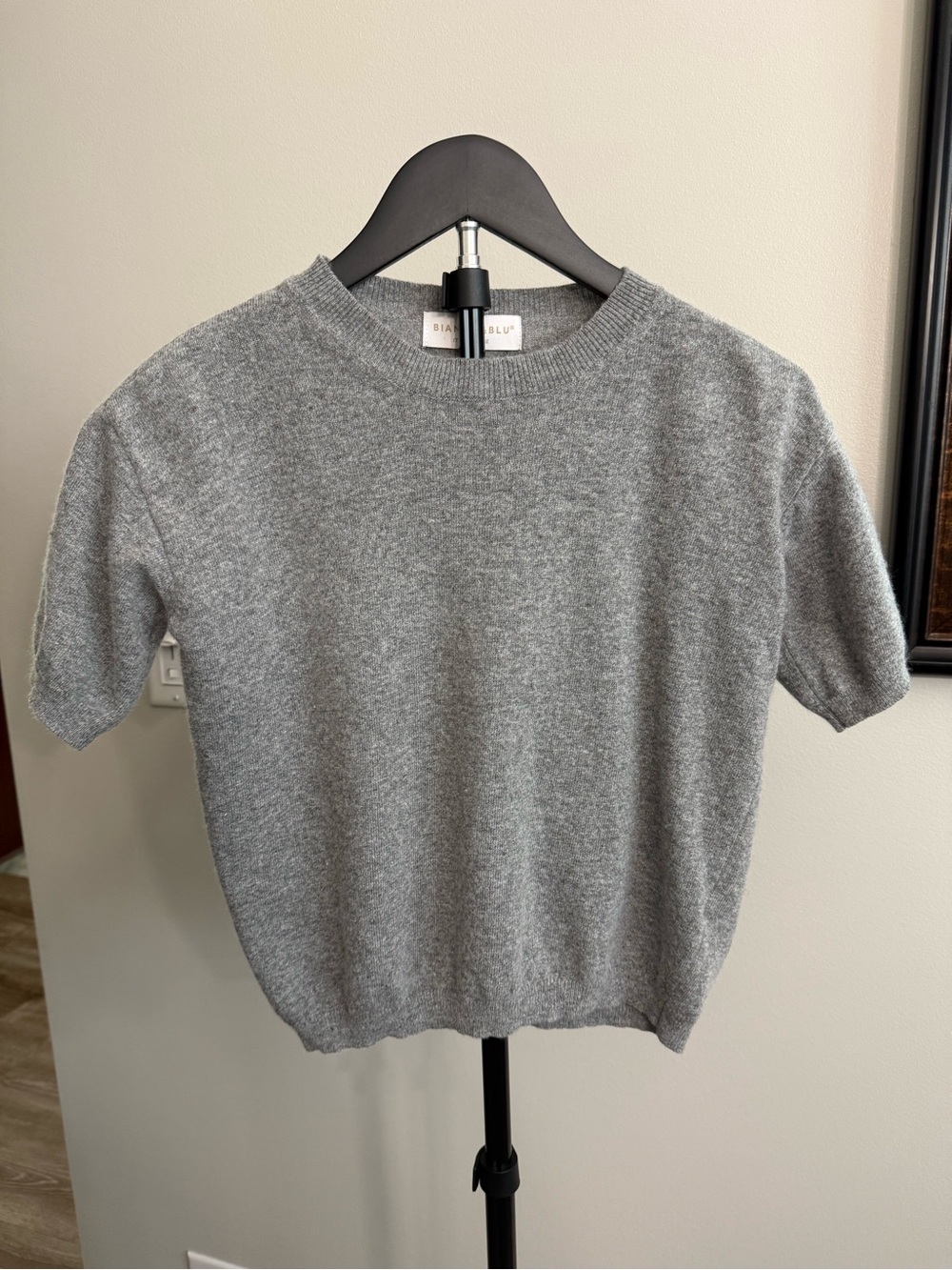 Bianco & Blu Classic Gray Crewneck Short-Sleeve Sweater Size Small
